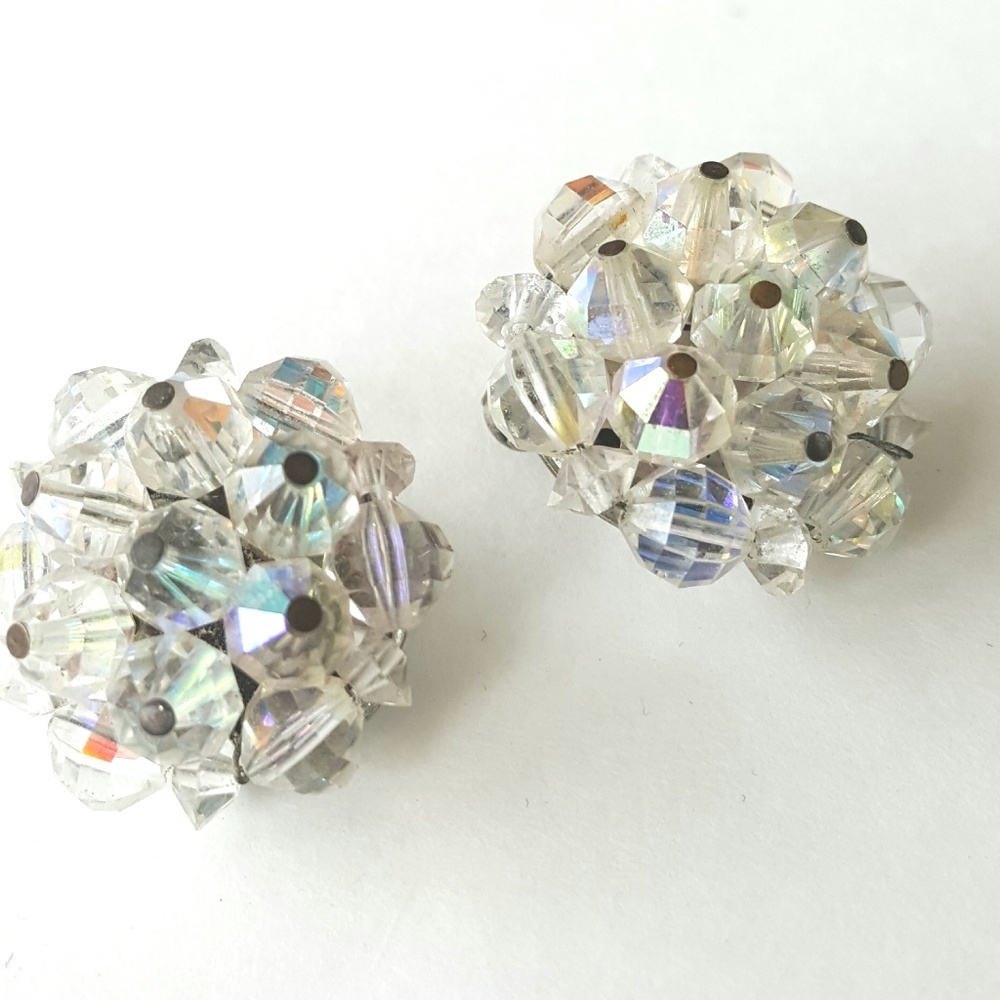 1950s Vintage Clip on Earrings Retro Crystals Laguna B - Picture 3 of 6